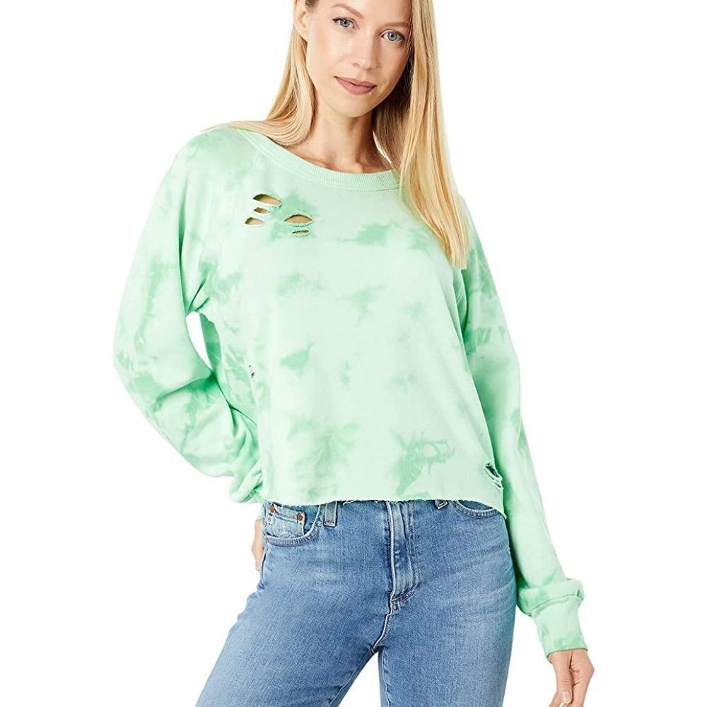 Wildfox Womens Crop Sweatshirt Green Ash Size: L NWT